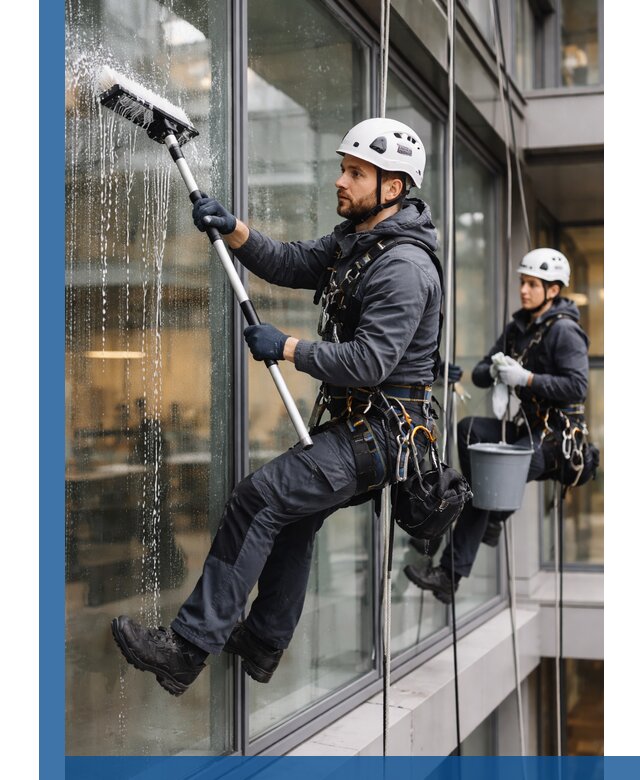 Профессиональная мойка витражей промышленными альпинистами в Белгороде