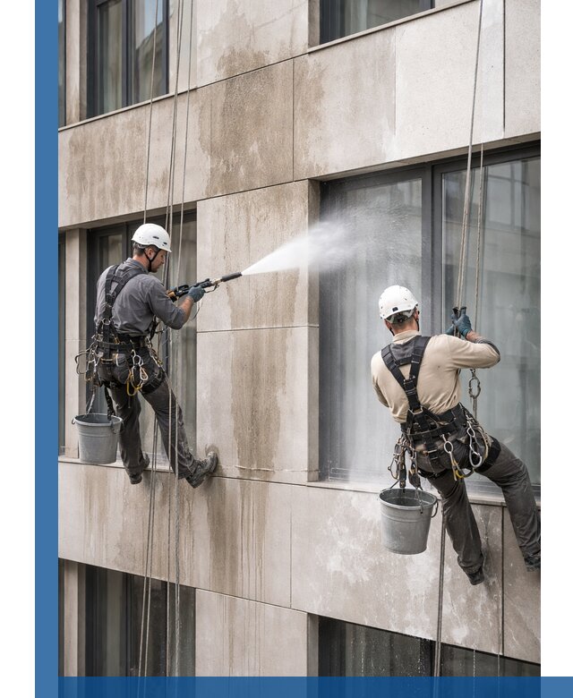 Послестроительная мойка фасада промышленным альпинизмом в Белгороде