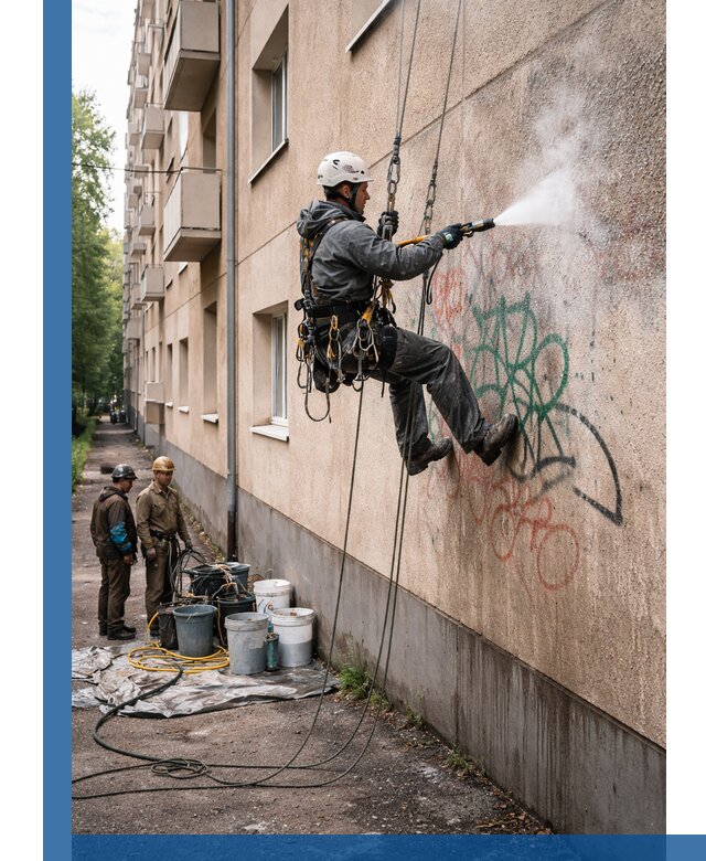 Удаление граффити с фасада в Белгороде без следов и повреждений