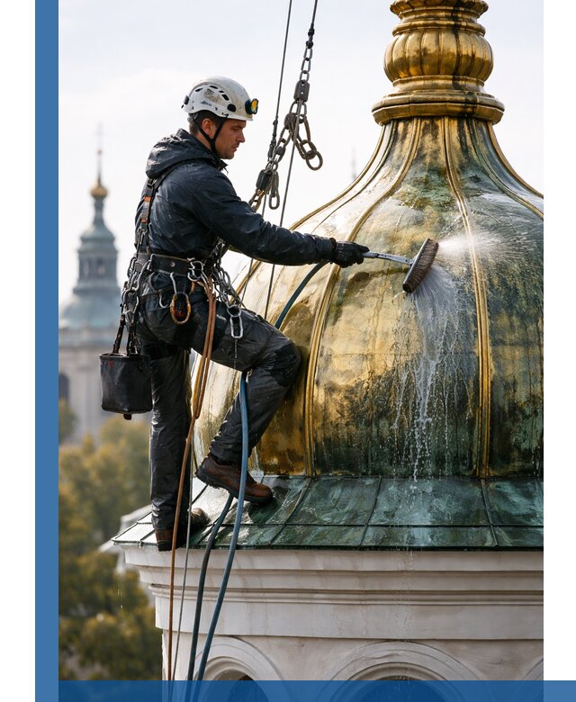 Профессиональная мойка куполов и шпилей высотными альпинистами в Белгороде