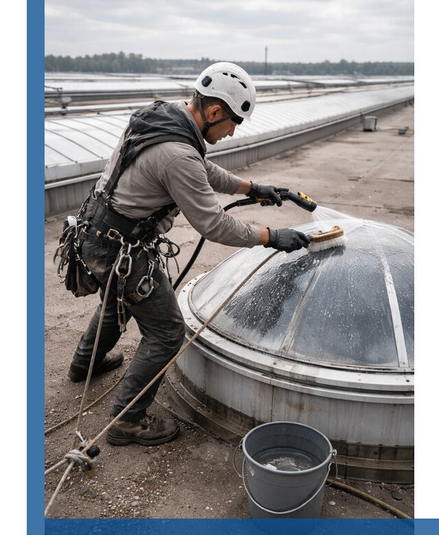 Мойка зенитных фонарей на кровле для промышленных объектов в Белгороде