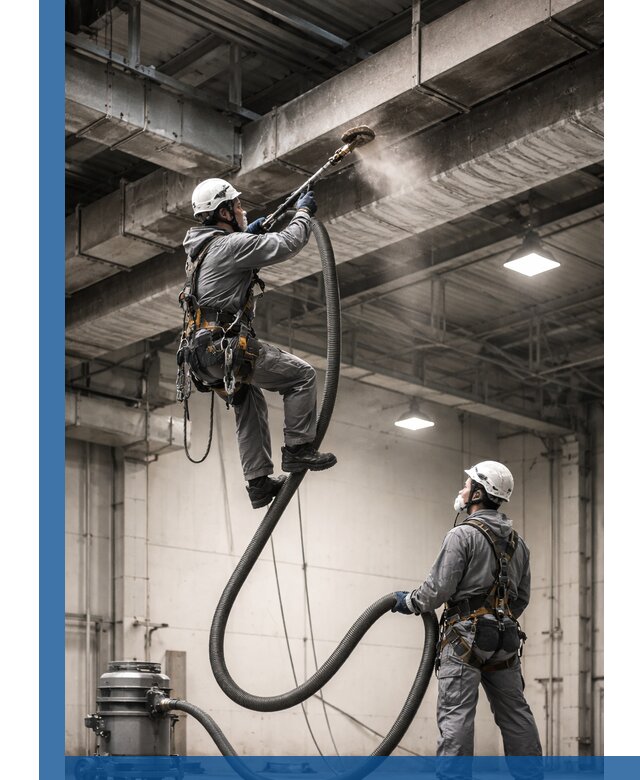 Обеспыливание потолочных конструкций в Белгороде промышленным альпинизмом