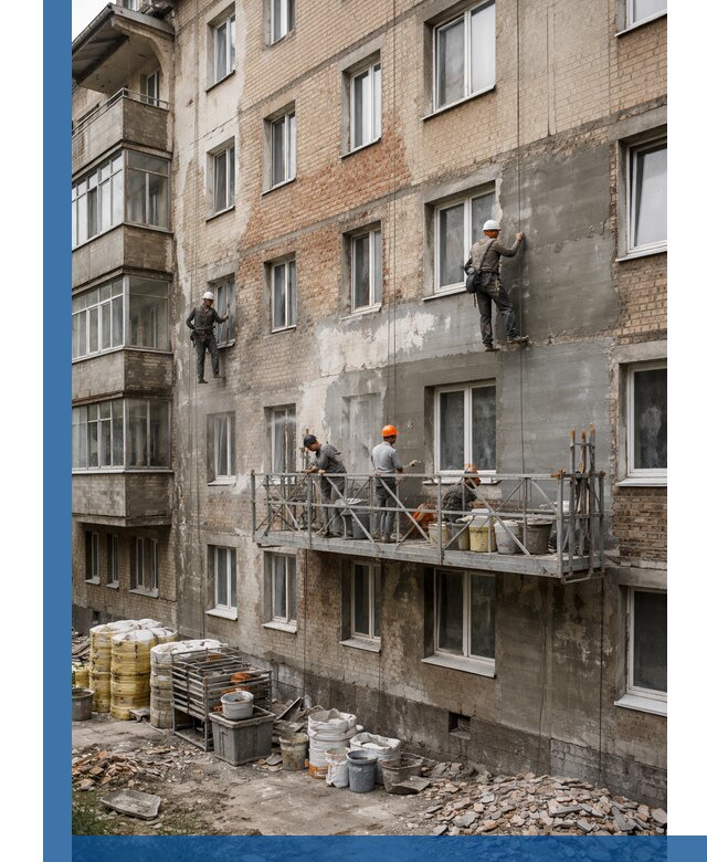 Капитальный ремонт фасада в Белгороде с восстановлением и гидроизоляцией