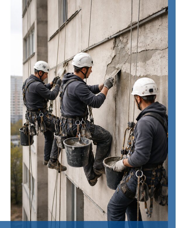 Ремонт бетонных элементов фасада в Белгороде от 2597 р. | ВЫСОТНИК-Блг