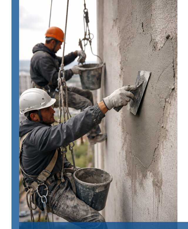 Штукатурка фасада на высоте в Белгороде профессиональные работы