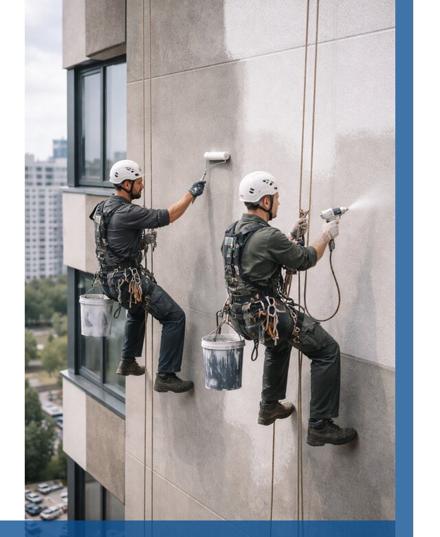 Покраска фасада альпинистами в Белгороде от 312 р. | ВЫСОТНИК-Блг