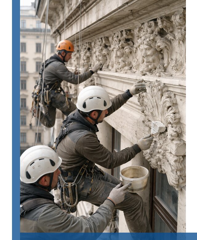 Реставрация фасадной лепнины с высотными работами в Белгороде