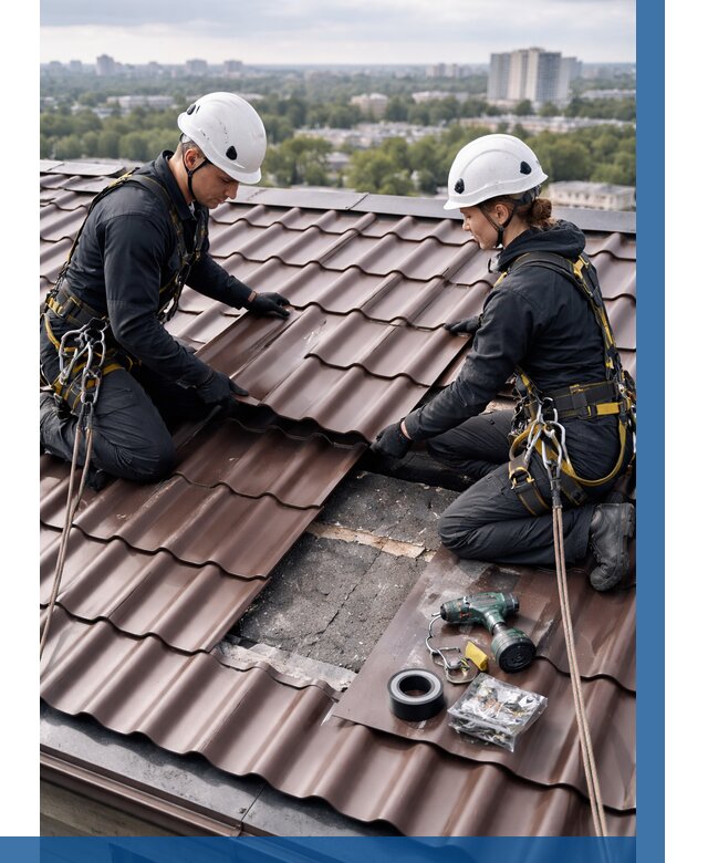 Ремонт металлочерепицы на крыше в Белгороде от 935 р. | ВЫСОТНИК-Блг