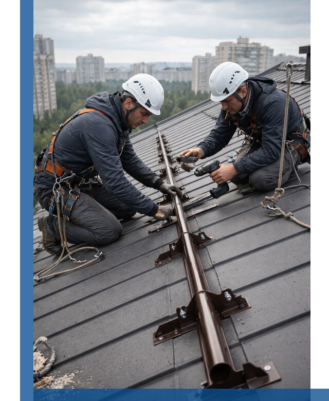 Монтаж снегозадержателей на кровле зданий в Белгороде под ключ