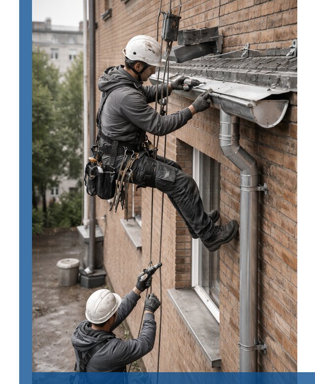 Монтаж водосточной системы на здании в Белгороде под ключ