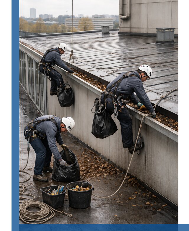 Очистка кровли по периметру в Белгороде силами промышленных альпинистов