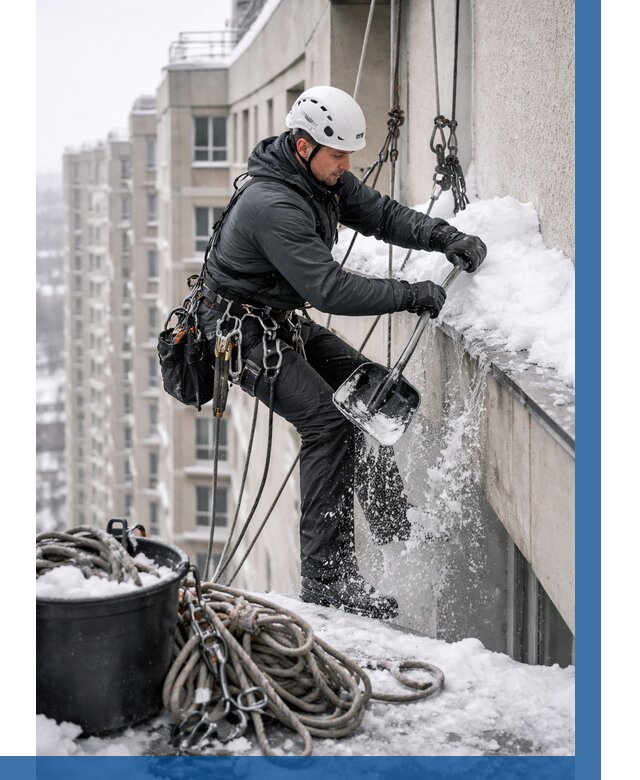 Очистка карнизов от снега в Белгороде от 312 р. | ВЫСОТНИК-Блг