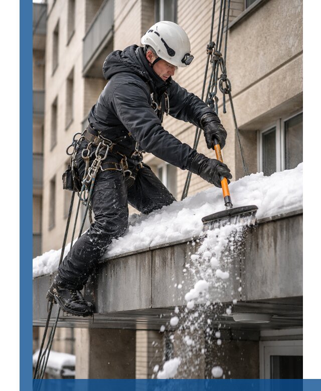Очистка козырьков от снега в Белгороде круглогодично безопасно