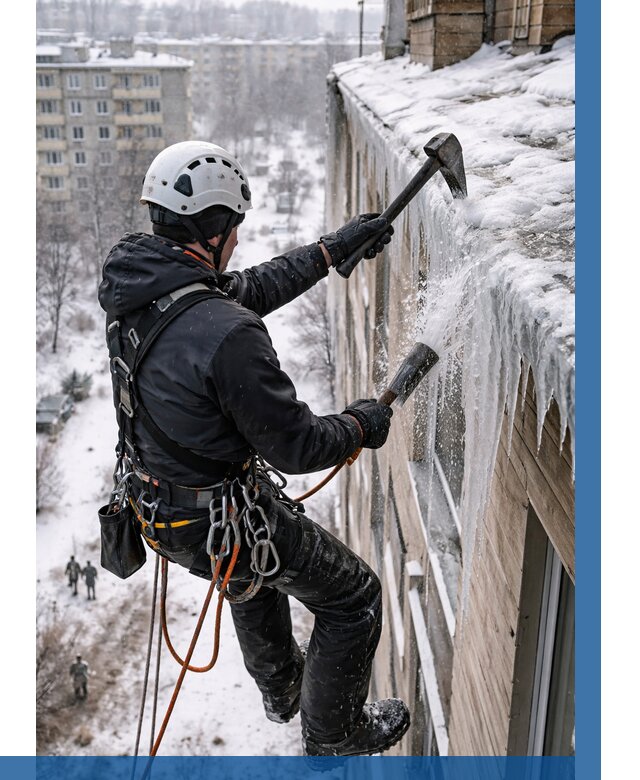 Сбивание сосулек с крыши в Белгороде по цене от 4674 р. | ВЫСОТНИК-Блг