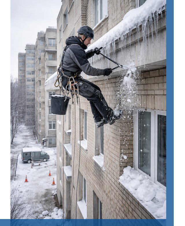 Удаление наледи с карнизов в Белгороде от 364 р. | ВЫСОТНИК-Блг