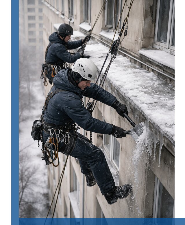Удаление наледи и сосулек с карнизов в Белгороде профессионально