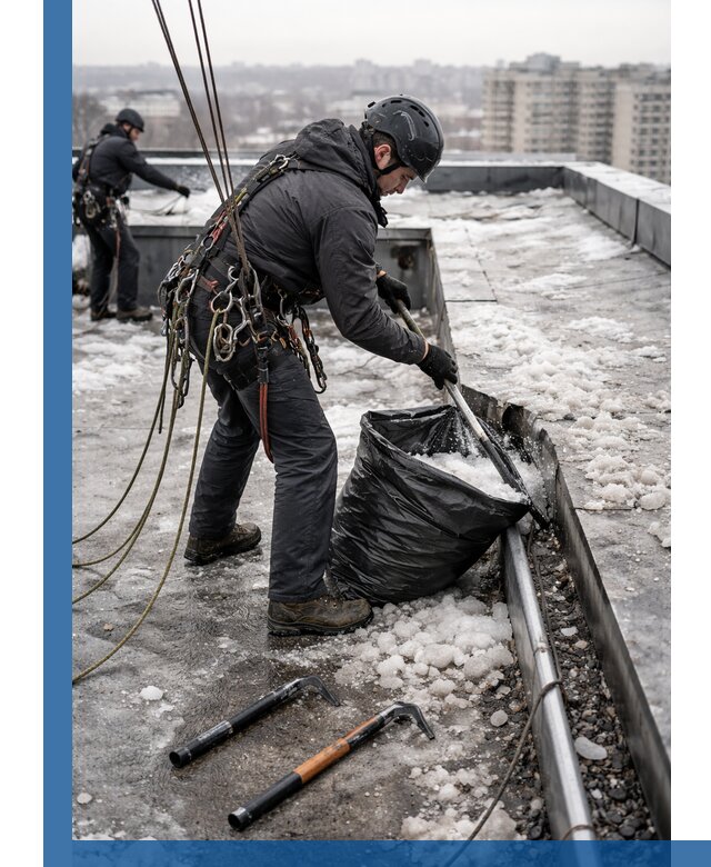 Аварийная очистка кровли в Белгороде от промальпинистов