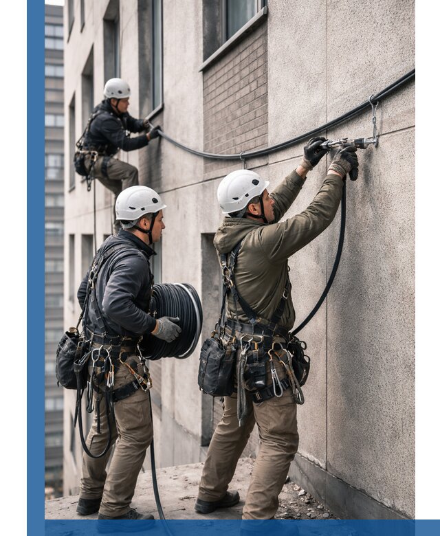 Прокладка кабеля по фасаду в Белгороде, профессиональный монтаж