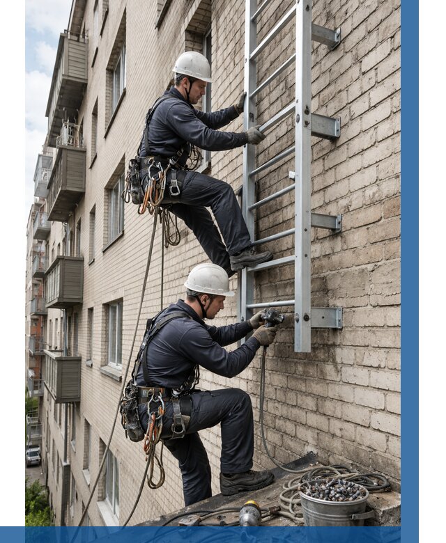 Монтаж пожарной лестницы в Белгороде от 25968 р заказать у ВЫСОТНИК-Блг