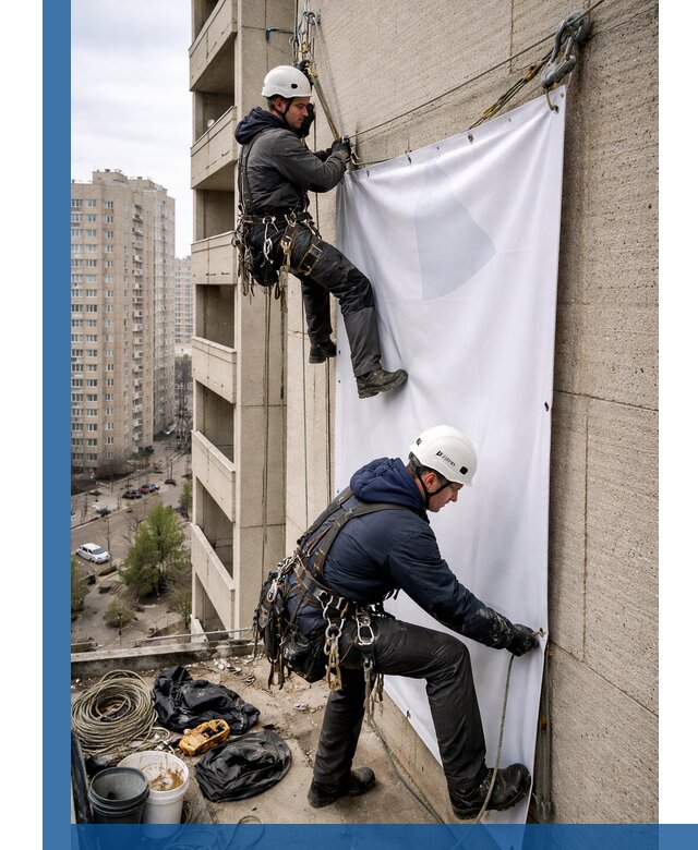 Профессиональный монтаж баннеров на фасаде в Белгороде