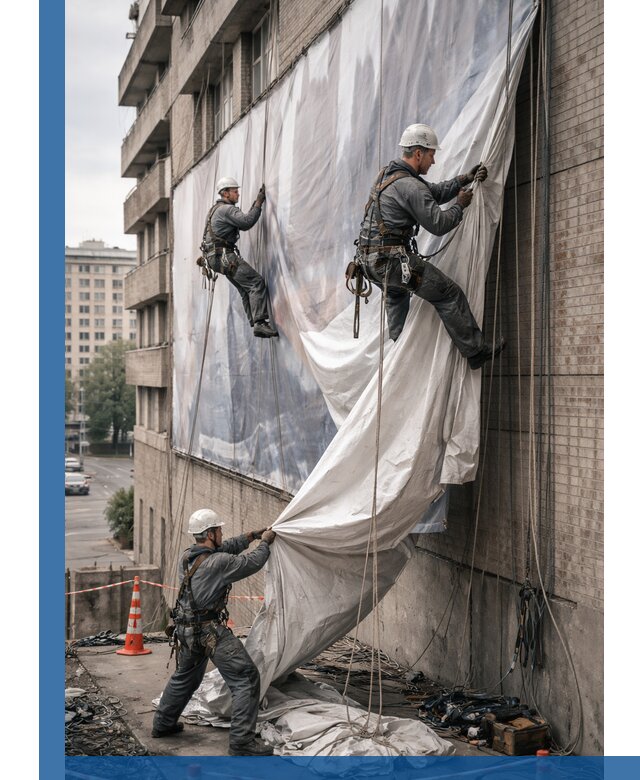 Демонтаж баннеров с фасада в Белгороде оперативно и безопасно