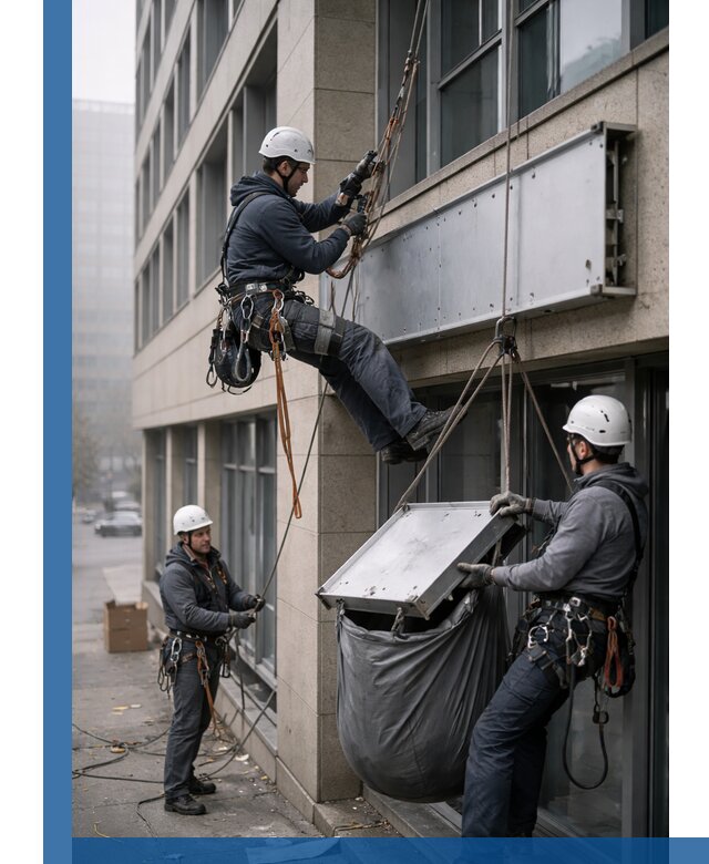 Демонтаж рекламной вывески с высотными работами в Белгороде