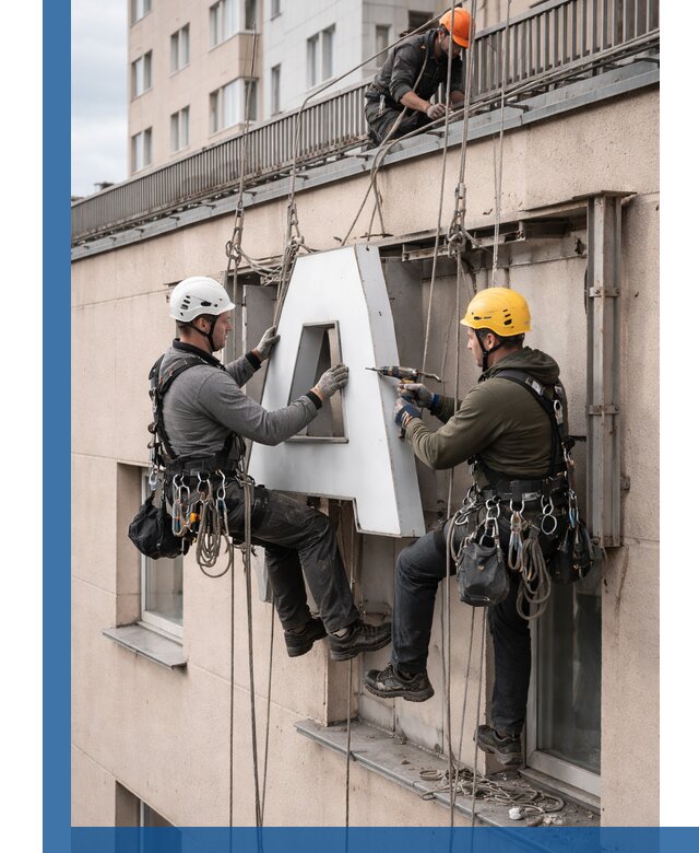 Ремонт и восстановление наружных вывесок на высоте в Белгороде