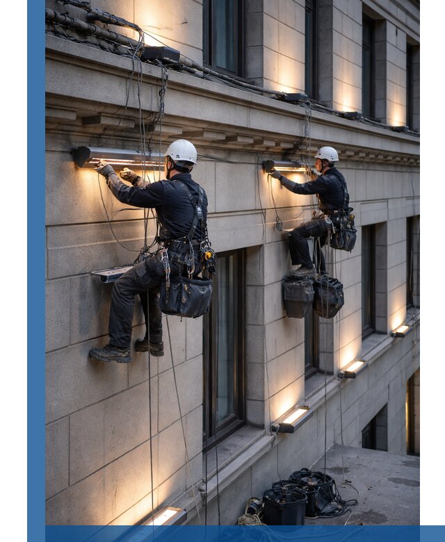 Монтаж архитектурной подсветки фасадов зданий в Белгороде