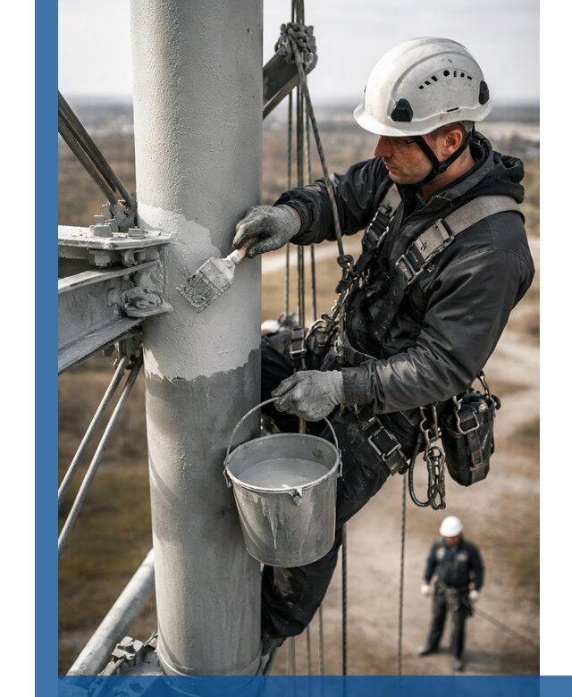 Покраска мачт связи в Белгороде промышленными альпинистами