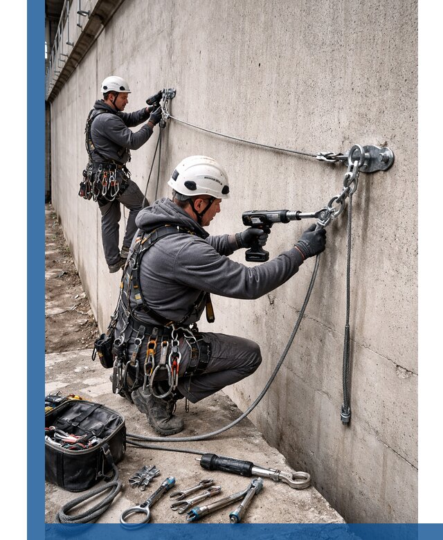 Монтаж анкерных линий высотной безопасности в Белгороде