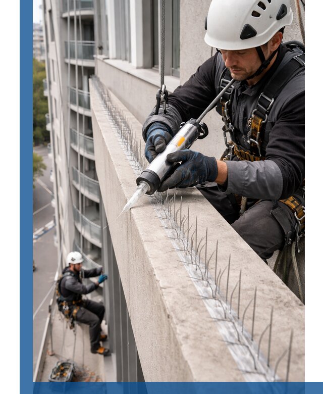 Установка шипов от птиц на фасадах и кровлях в Белгороде